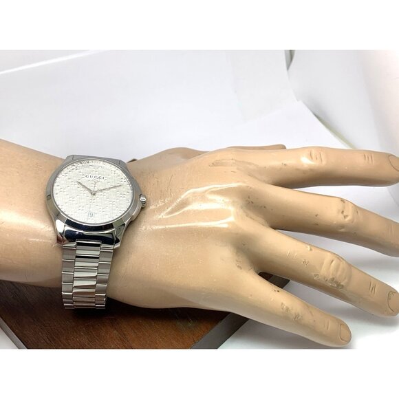 Gucci Men's Watch YA126459 G-Timeless Swiss Quartz Silver Dial Steel 38mm - Picture 5 of 14